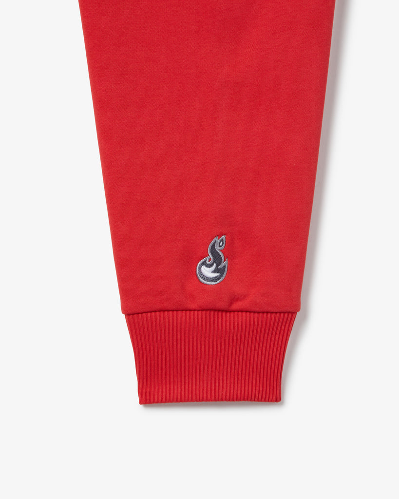 luxury french terry cotton sweater Red French Terry Cotton Imported From Portugal Tonal Stitching Rib Knit Cuffs  Agni Atelier Embroidery On The Front Powered By Agni Embroidery On The Back Flame Icon Embroidery On Sleeve Made in New York City