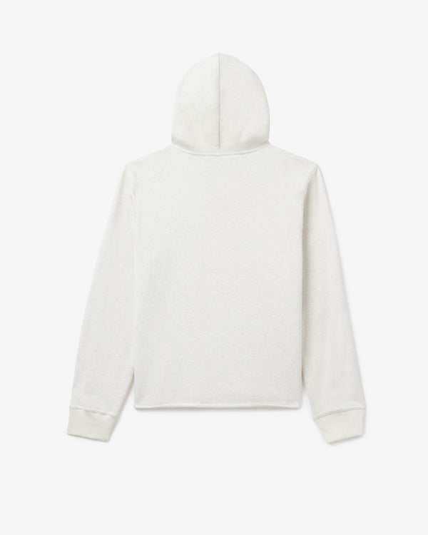 luxury streetwear Oatmeal 100% Cotton  Lightweight French Terry Hooded Sweatshirt Tonal Stitching Rib Knit Cuffs  Agni Atelier Front Embroidery Flame Icon Embroidery On Sleeve Made In New York City