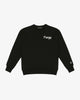 luxury streetwear sweater Black 100% Cotton Imported From Japan Made In New York City Tonal Stitching 100% Hand Made Cut & Sewn Rib Knit Cuffs & Hem Sparkling White Vinyl Graphic Flame Icon Embroidery On Sleeve