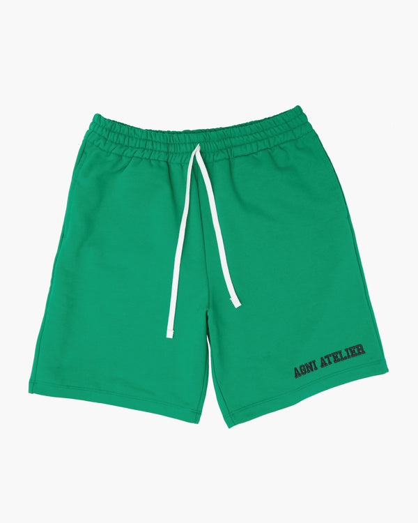 luxury streetwear shorts Hunter Green 100% French Terry Cotton from Portugal Agni Atelier Front Logo Embroidery Made In New York City