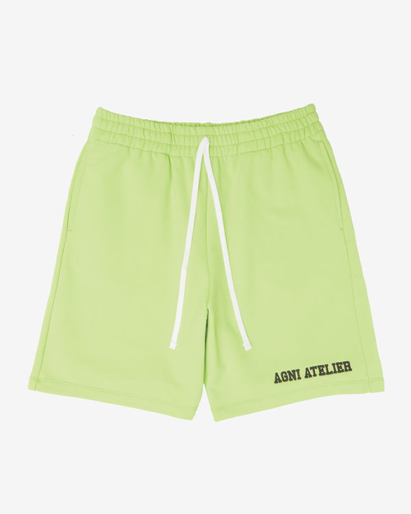 luxury streetwear shorts Neon Green 100% French Terry Cotton from Portugal Agni Atelier Front Logo Embroidery Made In New York City