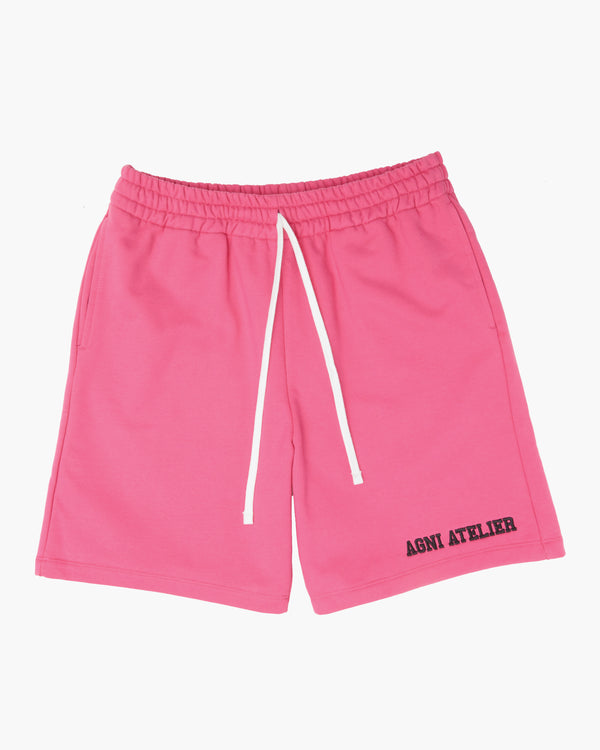 luxury streetwear pink shorts Magenta 100% French Terry Cotton from Portugal Agni Atelier Front Logo Embroidery Made In New York City