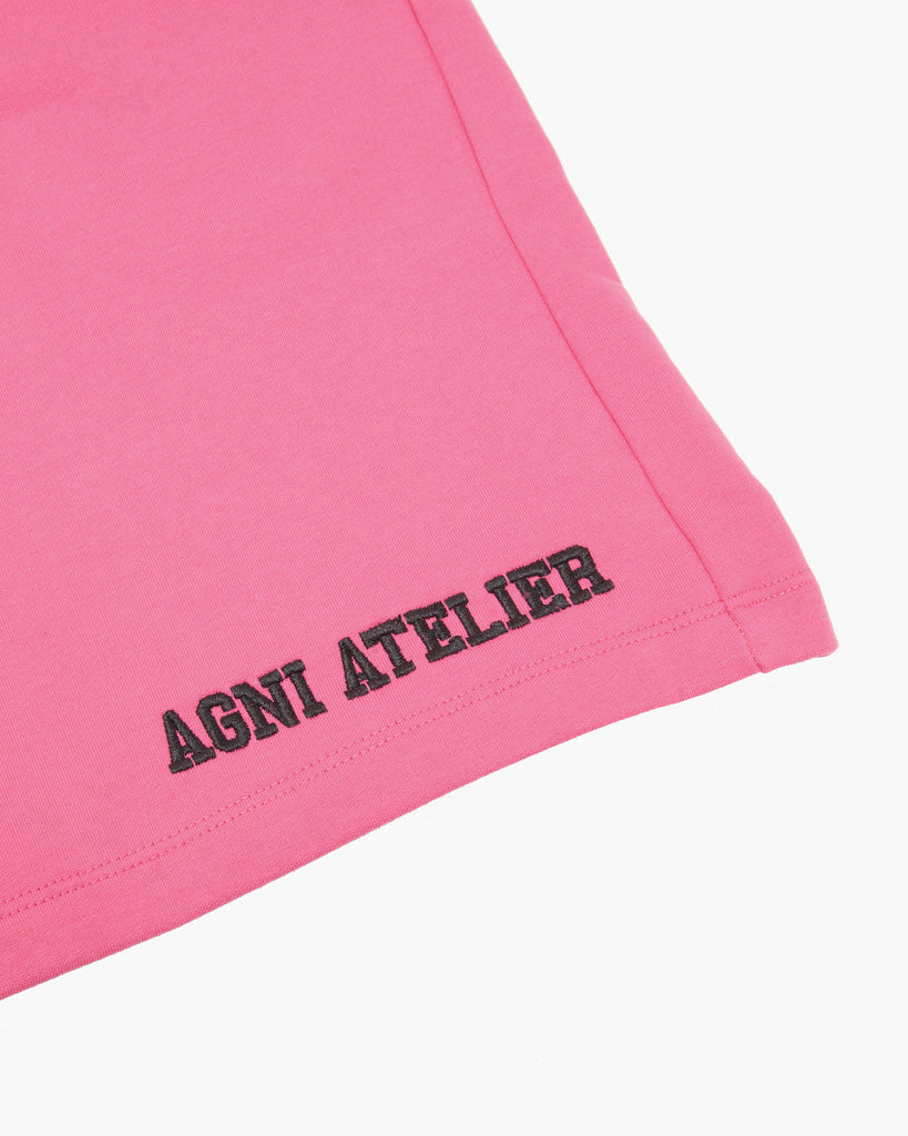 luxury streetwear pink shorts Magenta 100% French Terry Cotton from Portugal Agni Atelier Front Logo Embroidery Made In New York City