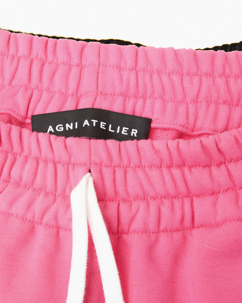 luxury streetwear pink shorts Magenta 100% French Terry Cotton from Portugal Agni Atelier Front Logo Embroidery Made In New York City